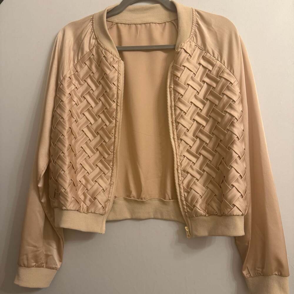 Satin Zip Up Bomber Jacket Champagne #124